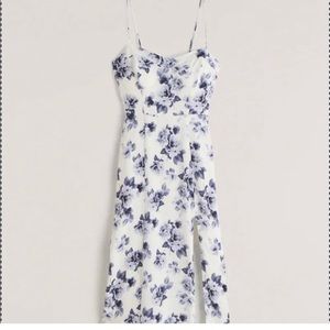 Blue and white floral midi slit dress